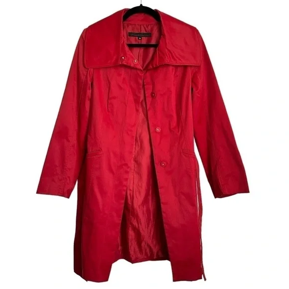 Kenneth Cole New York Women’s Red Mid Length Jacket Trench Coat Wide Collar sz S - Picture 2 of 15
